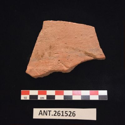 Potsherd, reddish brown, Toshka East Cemetary A, c. 9 cm. long, box marked as C-Group cemetary near Post Office, TE, c. 1900-1700 B.C. Nubia, Egypt.; YPM ANT 261526