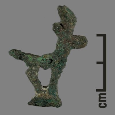 Figurine. Stag on base, base pierced with hole. Bronze.; YPM BC 031106