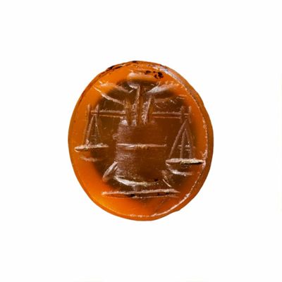 Bezel seal. Balance scale/Libra. Stone.; YPM BC 038129