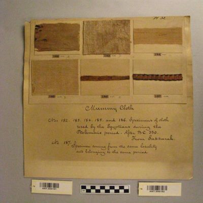 <bdi class="metadata-value">(187 Pl.32) Mummy cloth. Ptolemaic period. After B.C. 330. In the fields, surrounding the Great Pyramids. Egypt.; YPM ANT 006192</bdi>