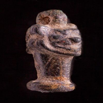 Amulet. Double-headed Pazuzu amulet with loop-bore on top. 1st millennium bce. Bronze.; YPM BC 017054