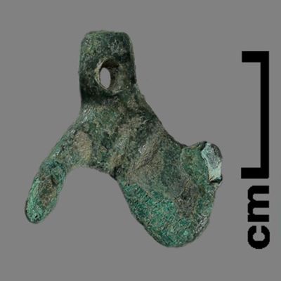 Figurine. Standing bird(?), pierced with hole. Bronze.; YPM BC 031171