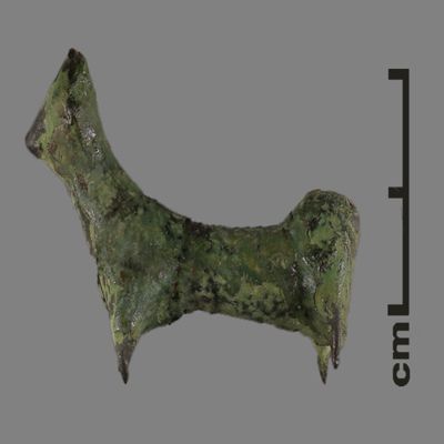 Figurine. Small short-legged quadruped with raised rump. Bronze.; YPM BC 031142