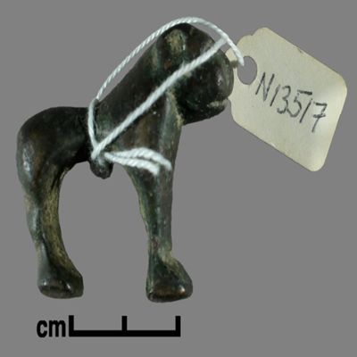Animal figurine. Lion figurine, jointed front and hind legs. Copper. metal drawer; YPM BC 026985