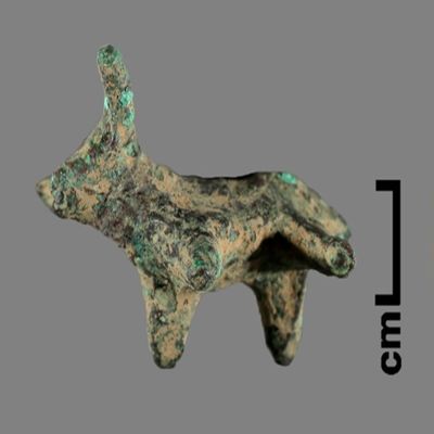 Figurine. Small bull with legs spread. Bronze.; YPM BC 031159