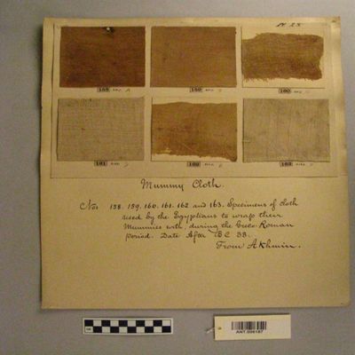 <bdi class="metadata-value">6 (158-163 Pl.28) Mummy cloth Greek- Roman periods. After B.C. 33. From Akhmim. Egypt.; YPM ANT 006187</bdi>