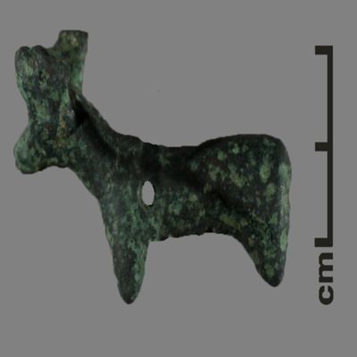 Figurine. Stag(?), body pierced with hole. Bronze.; YPM BC 031111