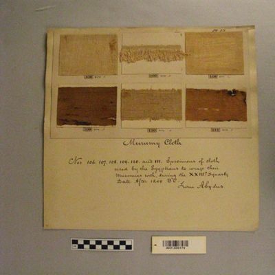 <bdi class="metadata-value">4 (106-109 [A-F Pl.19]) Mummy cloth - XXIII Dyn. After B.C. 1200. From Abydos. Egypt.; YPM ANT 006179</bdi>