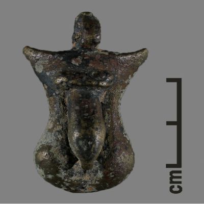 Amulet. Amulet, with looped handle, depicting male genitals. Bronze.; YPM BC 031093