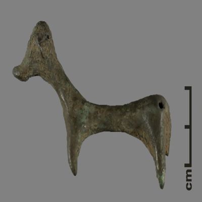 Figurine. Bovine(?), hole on back flank. Bronze.; YPM BC 031109