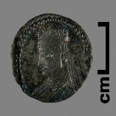 Coin. Parthian coin with bust of Pacorus II. Parthian. Silver. Art drawer; YPM BC 030272