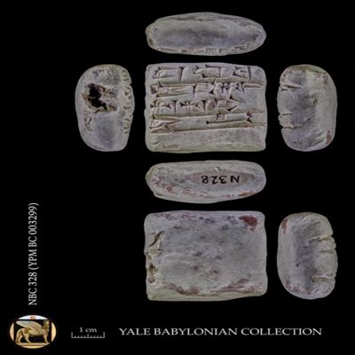 Bulla. Tag for tablet basket (pisan-dub-ba) concerning she-goats. Ur III. Clay.; YPM BC 003299