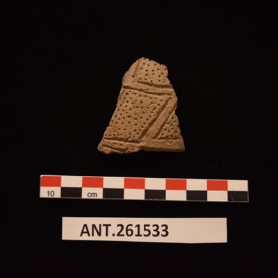 Potsherd, brown ware with black incised design on exterior [see original for illustration], slope ga of Khor Gohur, Toshka East, C-group sherds, c. 1900-1700 B.C. Nubia, Egypt.; YPM ANT 261533