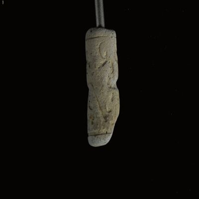 Cylinder seal. Prancing horse, horned quadruped; crescent and cross above; linear borders. Kassite. Third Kassite Style. Faience.; YPM BC 011916