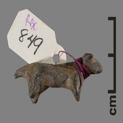 Figurine. Small horned quadruped, perhaps bovine. Bronze.; YPM BC 031143