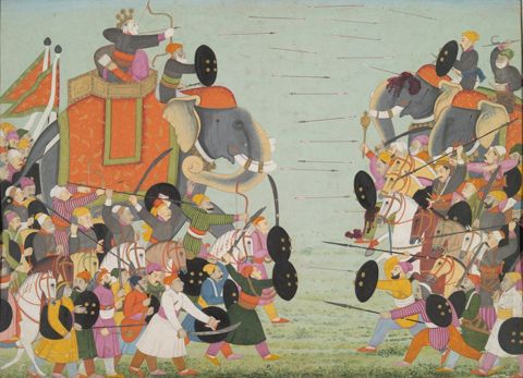 Battle between Krishna's Brother Balarama and Jarasandha, from a History of  the Lord (Bhagavata Purana) manuscript | Yale University Art Gallery